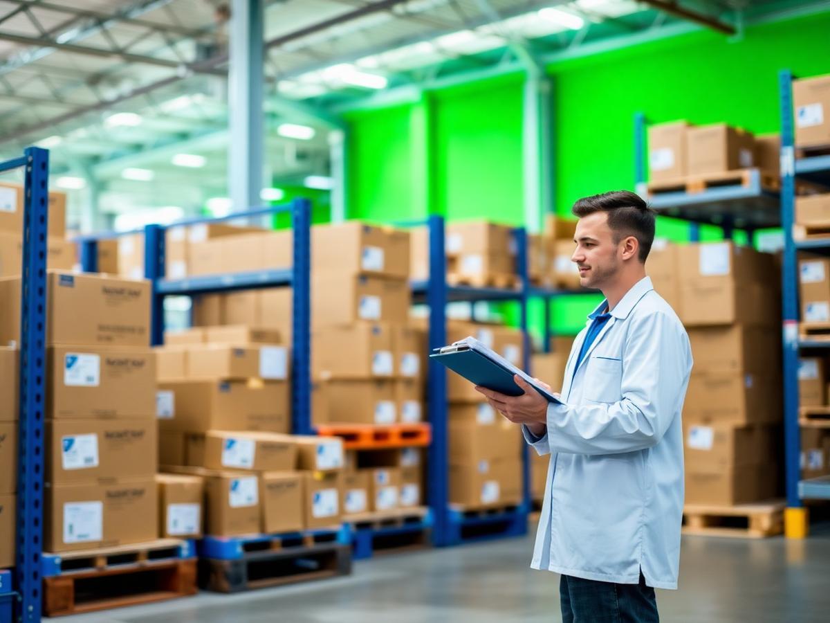 Medical supplies stored in a distribution warehouse